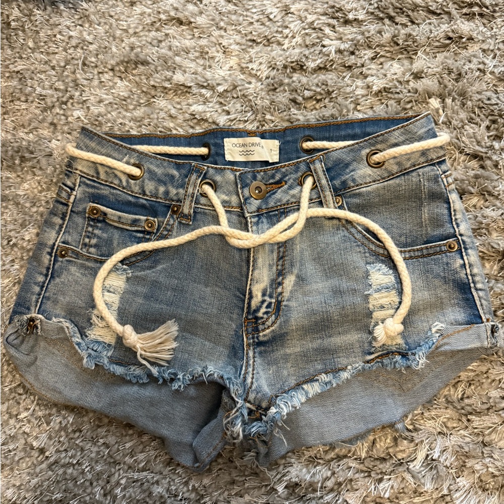 Ocean Drive Blue Jean Shorts with Rope Detail